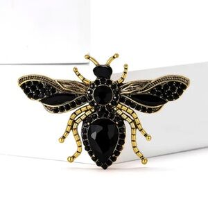 Black and Gold-tone Rhinestones, Crystal Bee, Insect, Bug, Fly Brooch, Lapel Pin